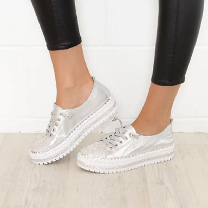 Diamond Silver Leather Sneakers for Women