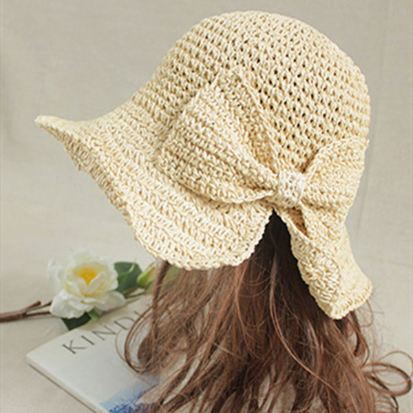 Straw Cloche Hat With Bow, Wide Brim Floppy Summer Sun Hat for Women