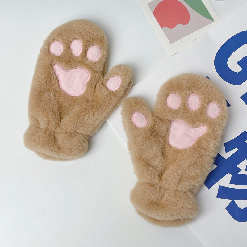 Thickened plush cat claw gloves