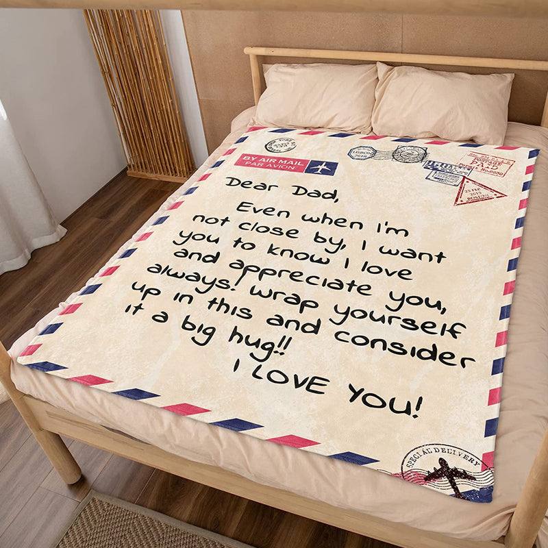 Letter Printed Flannel Throw Blanket Gift for Dad