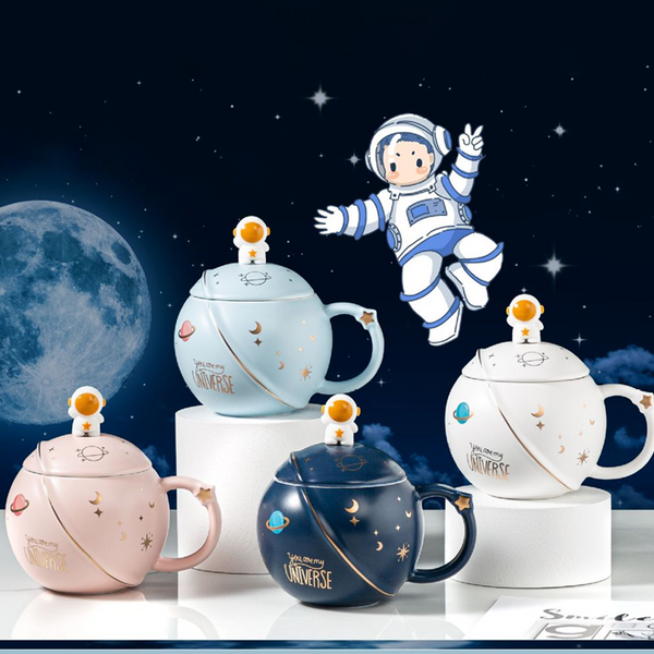 Creativity Ceramics Astronaut Planet Mugs with Lid Spoon