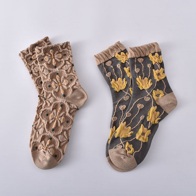 10 Pairs Women's Embossed Floral Cotton Socks