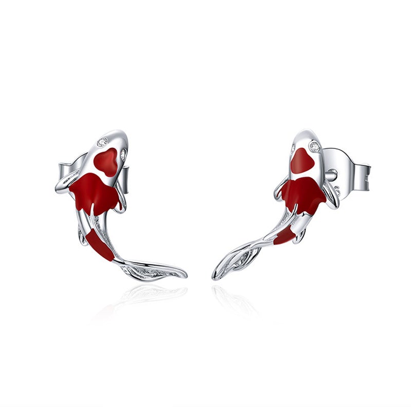 Luck, Abundance, and Perseverance - Red Koi 925 Sterling Silver Earrings