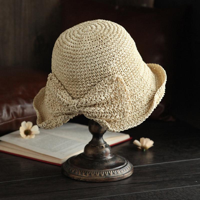Straw Cloche Hat With Bow, Wide Brim Floppy Summer Sun Hat for Women