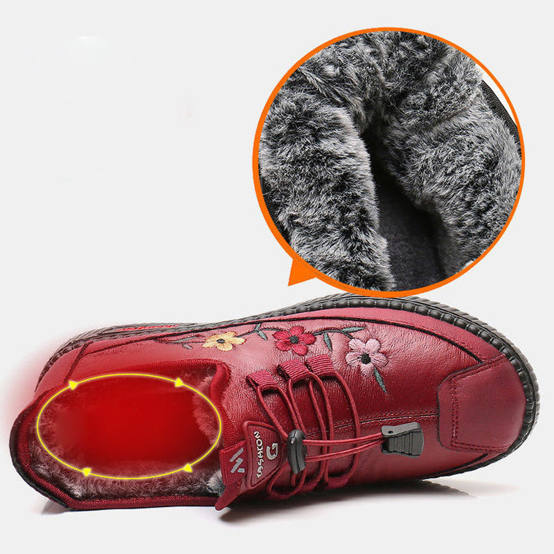 🐑Leather Fur Moccasins Women Loafers for Elderly Female Soft & Warm