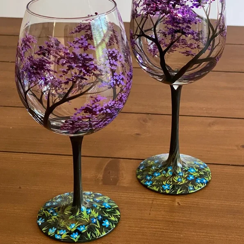 Four Seasons Tree Wine Glasses - Hand Painted Art