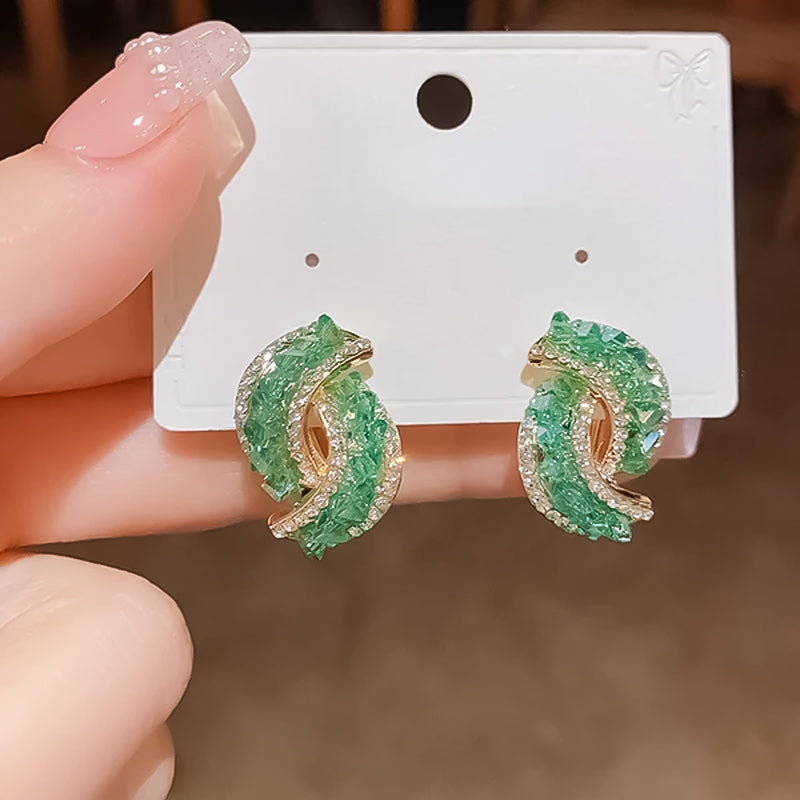 Fashion Cross Green Crystal Earrings