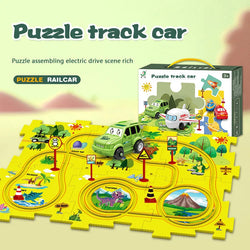 Children's Educational Puzzle Track Car Play Set, DIY Assembling Electric Trolley