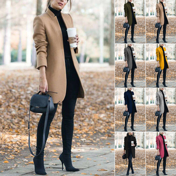 Women Fashion Solid Color Stand-collar Woolen Blazer
