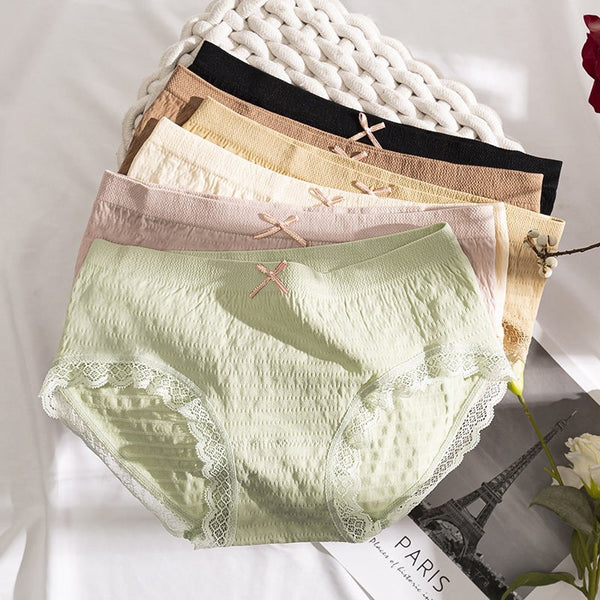 5/7 Pack Women's Bubble Panties Seamless Cotton Mid Waist Antibacterial Underpants