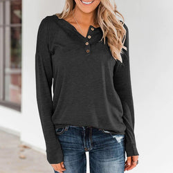 Women's Long Sleeve Pullover with Buttons Down Casual Loose T-Shirt Tops