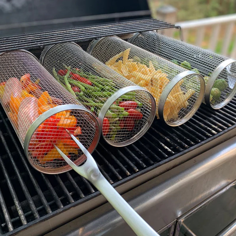 Stainless Steel Rolling BBQ Grill Basket