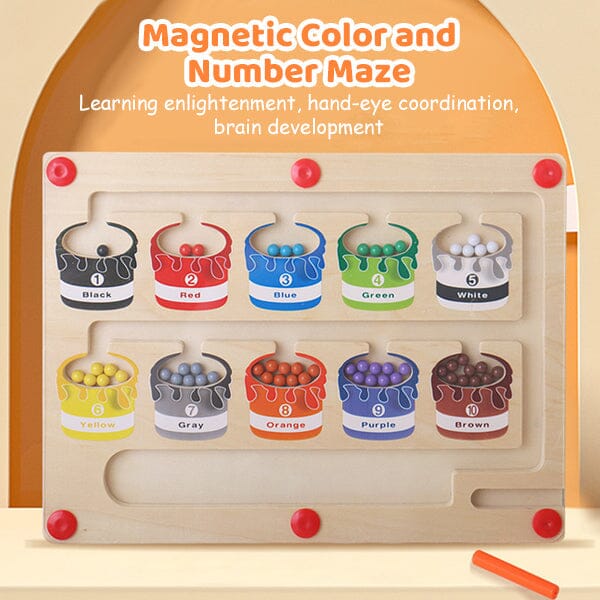 Magnetic Color and Number Maze Montessori Wooden Color Sorting Board