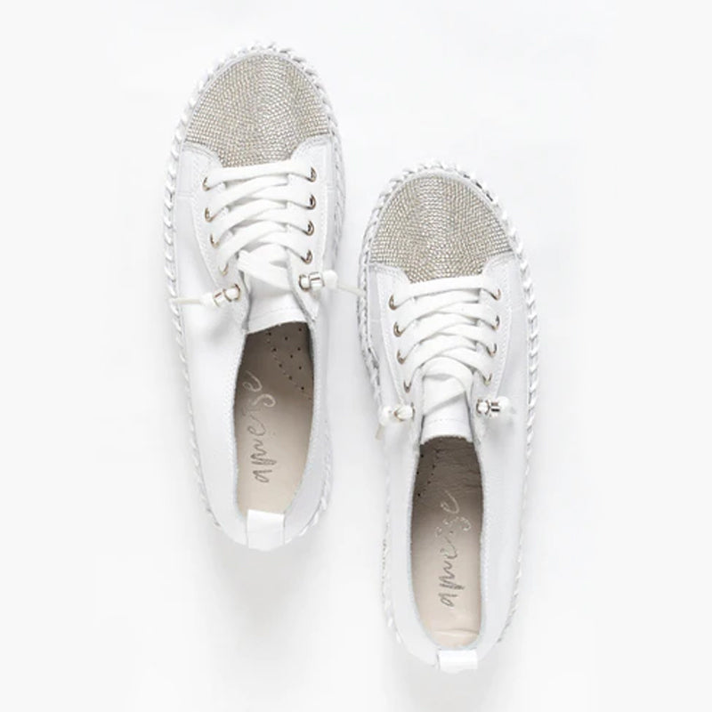 Diamond Silver Leather Sneakers for Women