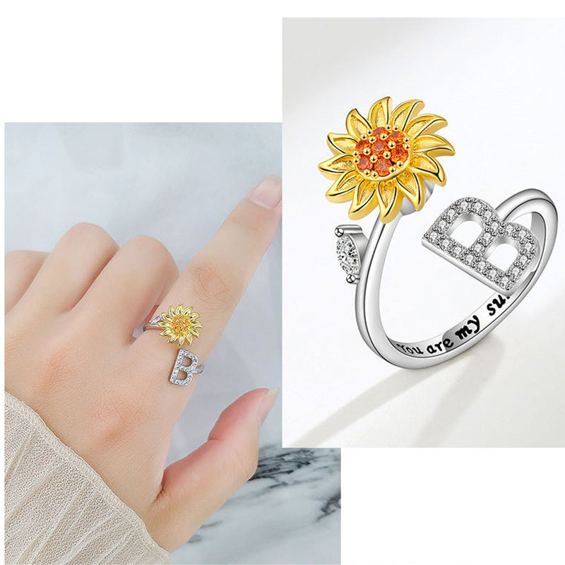 🌻Sunflower Anxiety Fidget Adjustable Ring Personalised Letter Spinner Ring