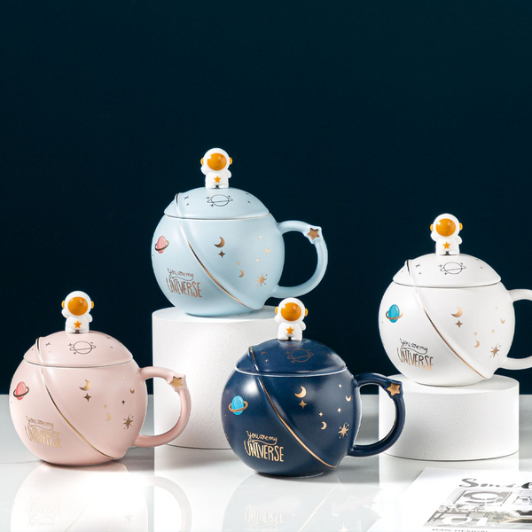 Creativity Ceramics Astronaut Planet Mugs with Lid Spoon