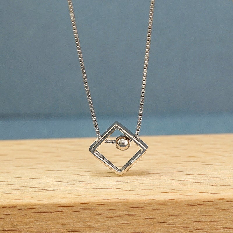 Love Ball Square Geometric Clavicle Chain s925 Sterling Silver Necklace