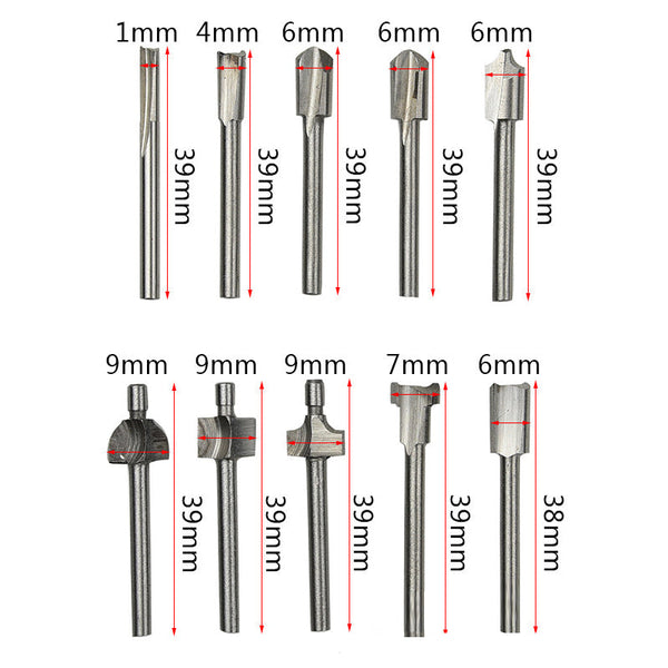10-Piece Router Bit Set for Woodworking electric trimming machine