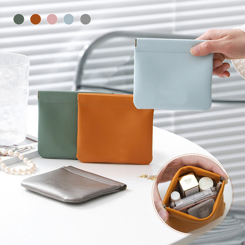PU Leather Squeeze Coin Purse Pocket Cosmetic Bag