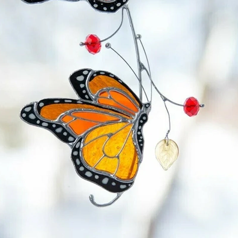 🦋🦋Stained Monarch Butterfly Glass Window Decor