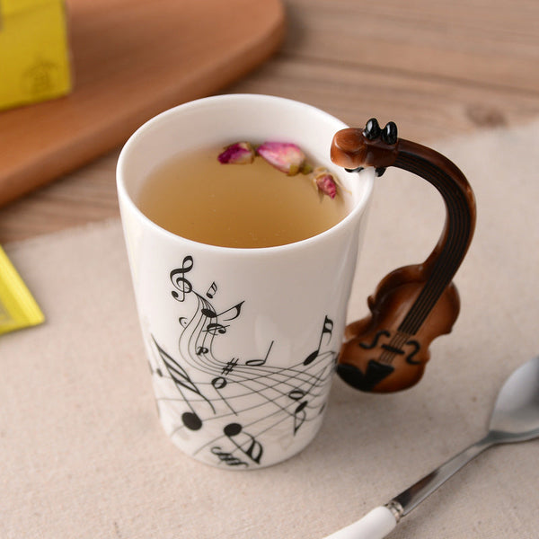 Musicians Ceramic Coffee Mug, Musical Instrument Handle Cup