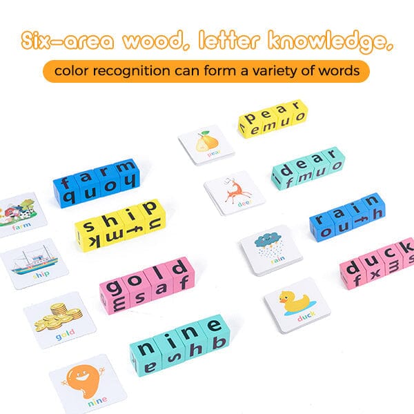 Wooden Crossword Puzzle Reading Blocks Word Spelling Game for Kids