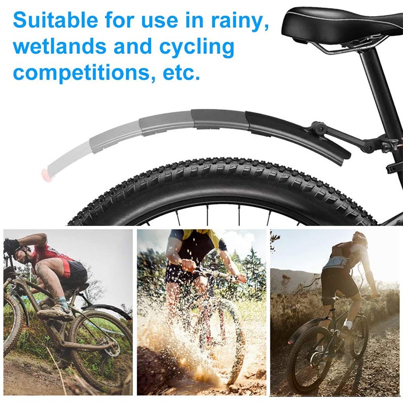 Retractable Bicycle Fenders Set Front and Rear Mountain Road Bike Mudguard with Tail Lights