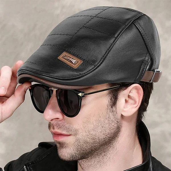Leather Adjustable Newsboy Hats for Men Fashion Beret Hat Flat Cap