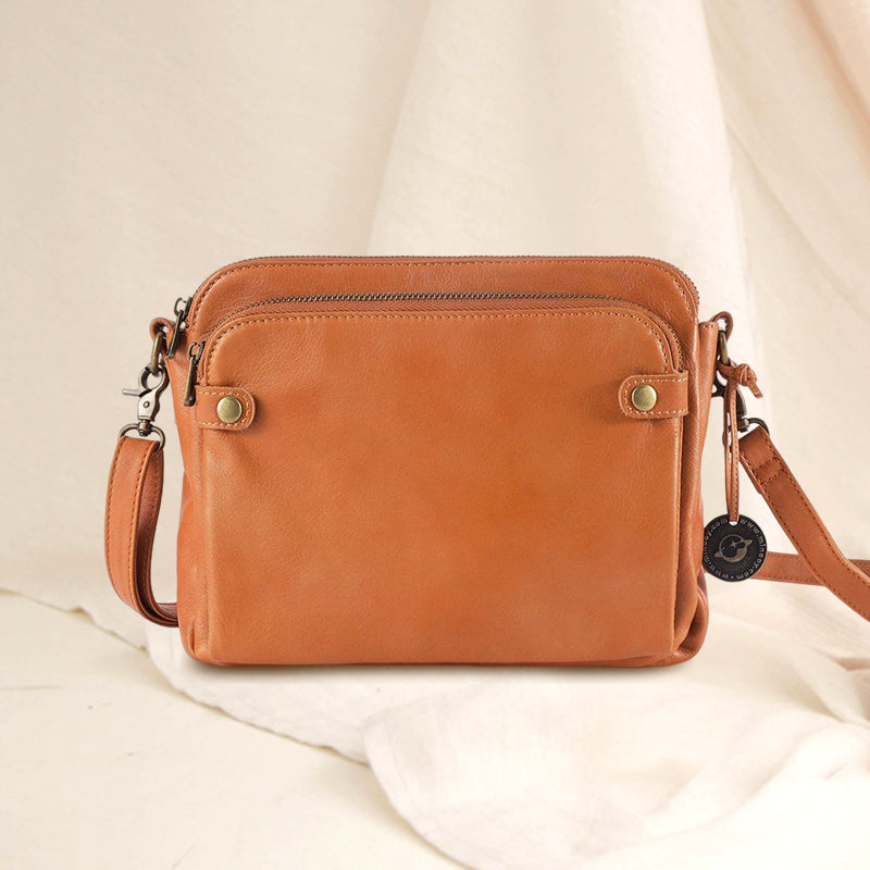 Three-Layer Crossbody Leather Shoulder Bag & Clutch