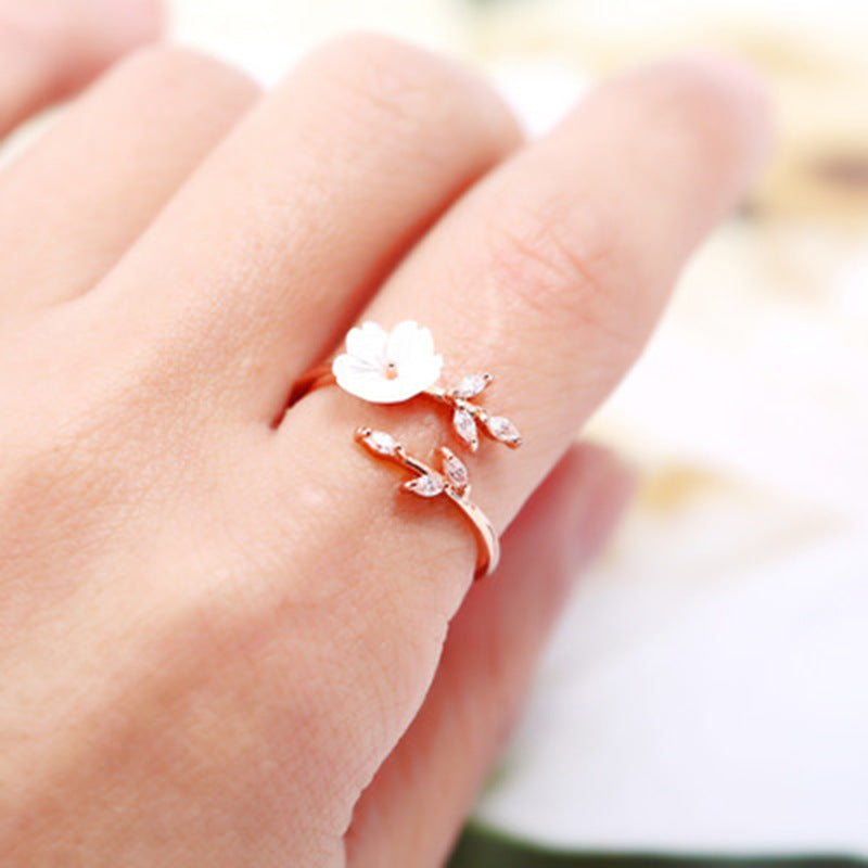 Crystal White Blossom Adjustable Ring