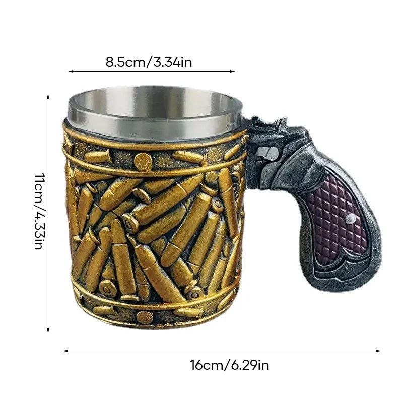Stainless Steel Bullet Pattern Unique Revolver Beer Mug