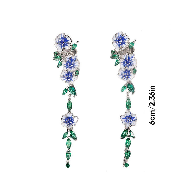 Blue Flower Chain Earrings