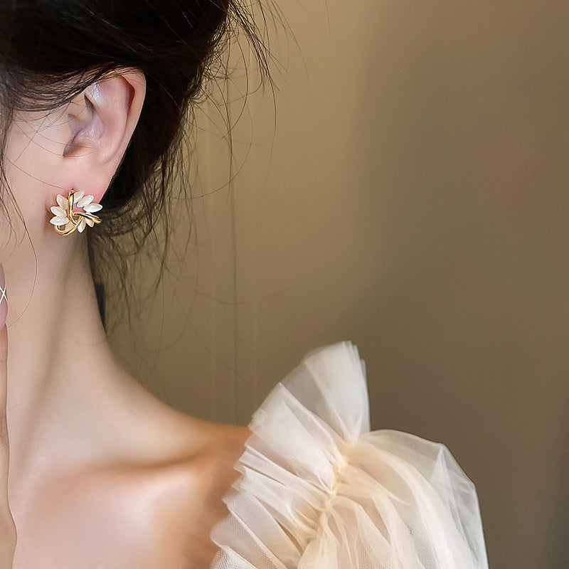 Opal Petal Circle Earrings
