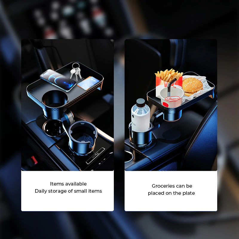 Car Cup Holder Extension Multifunctional Tray with 360° Rotatable