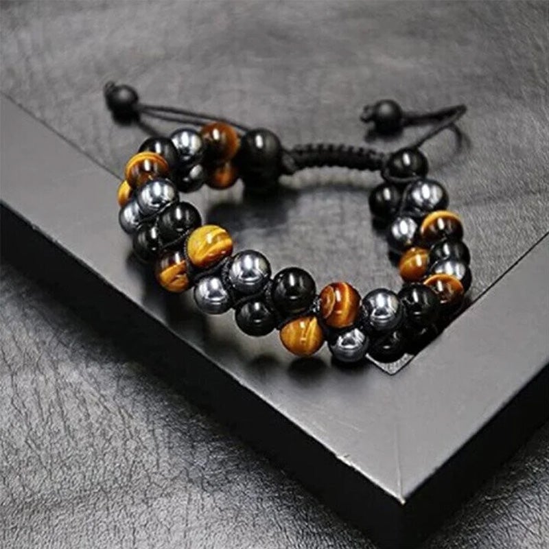 Triple Protection Bracelet-Genuine Tigers Eye Agate and  Black gallstone-The Perfect Gift