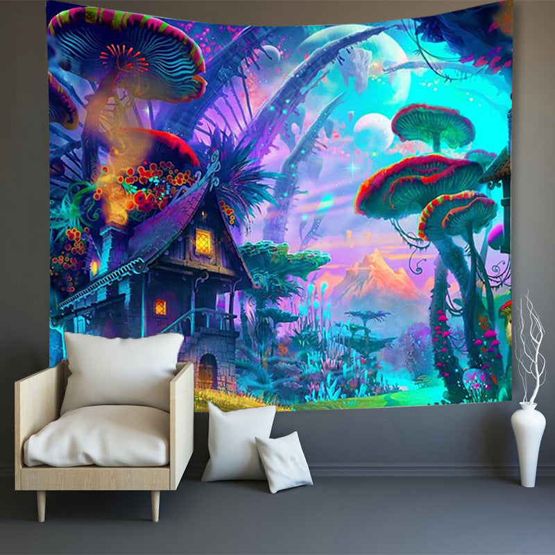 Psychedelic Forest Mushroom Wall Tapestry Art Decor Blanket
