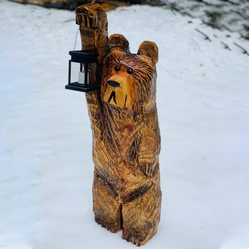 Cedar Carved Bear with Lantern