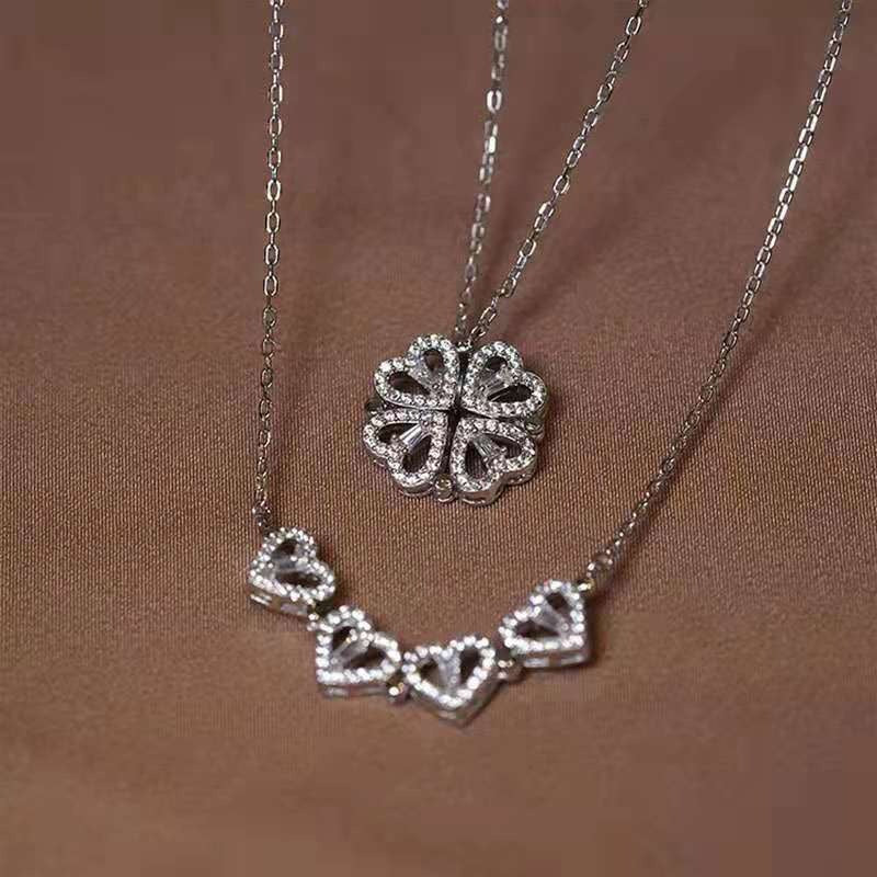 Four Leaf Clover Deformed Necklace Love Heart Magnetic Pendant Necklace