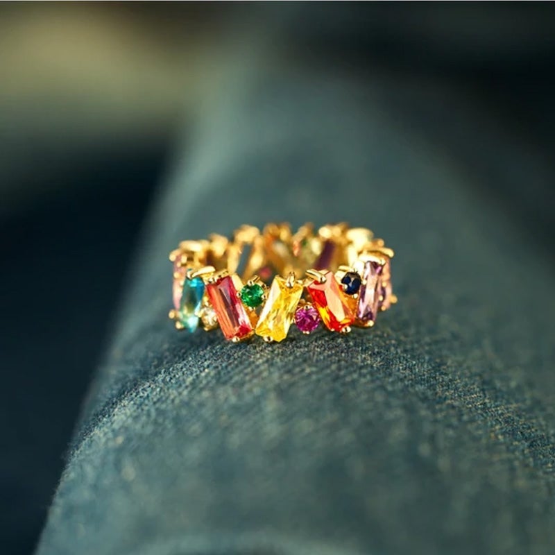 Gift to A Loved One - Rainbow Band Zircon Ring
