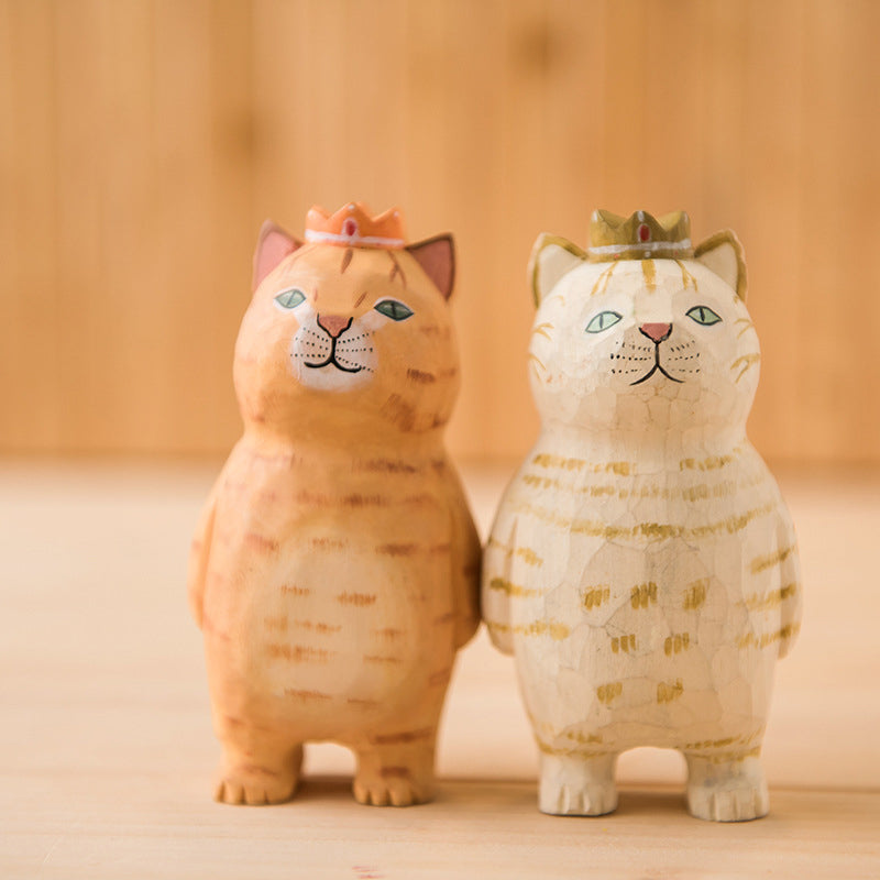 Handmade Cute Cat Wood Carving Ornaments