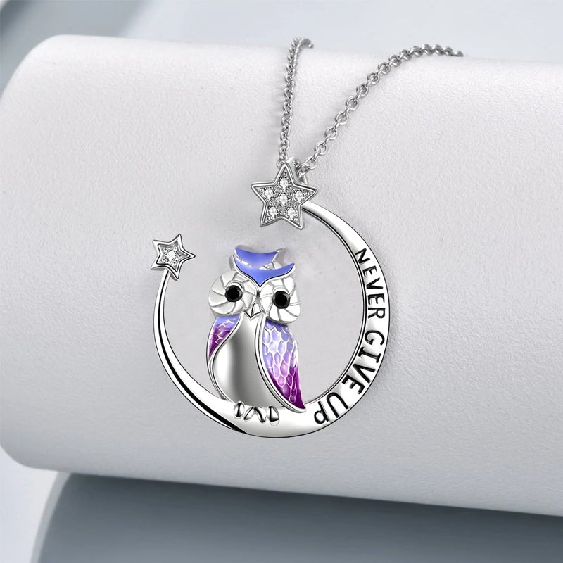 Never Give Up Inspiration Owl Necklace