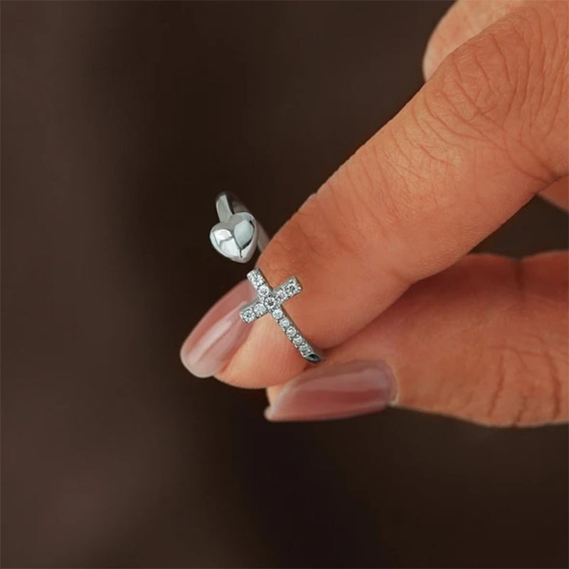 Gift To My Love - Pray Through It Cross & Heart Adjustable Ring