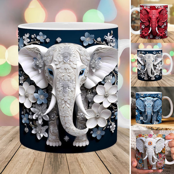 3D Elephant Flowers Mug
