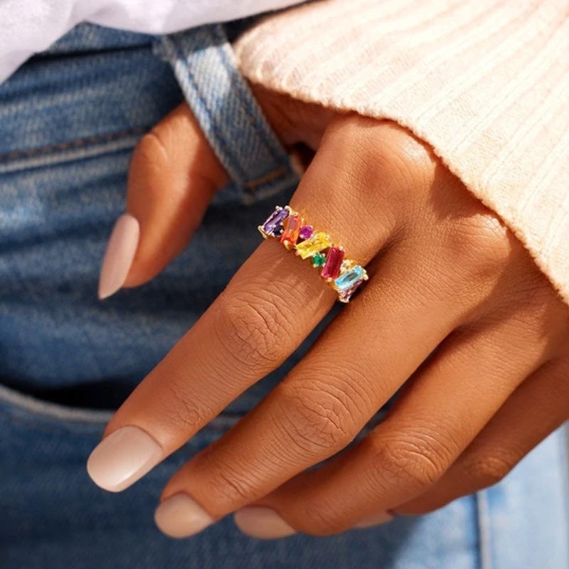 Gift to A Loved One - Rainbow Band Zircon Ring