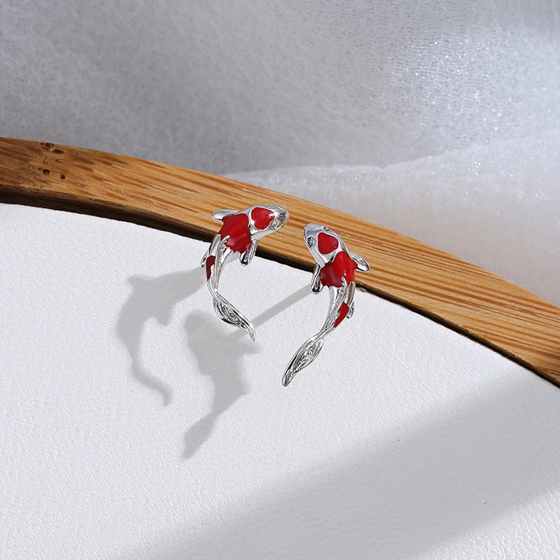Luck, Abundance, and Perseverance - Red Koi 925 Sterling Silver Earrings