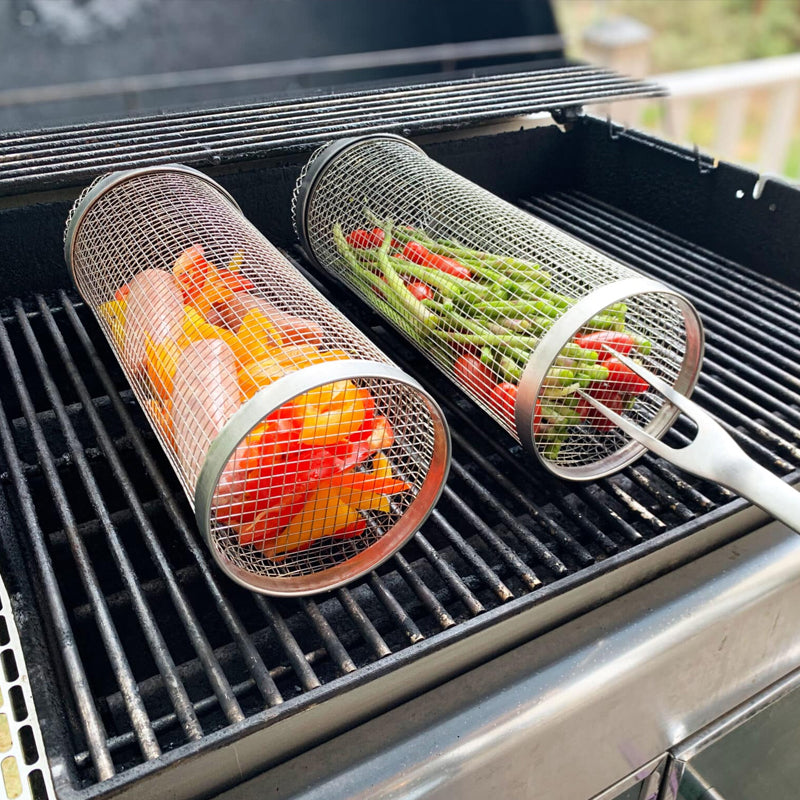 Stainless Steel Rolling BBQ Grill Basket