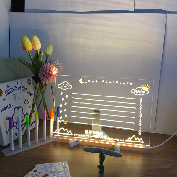Acrylic LED Writing Message Board with Holder and 7 Colored Markers