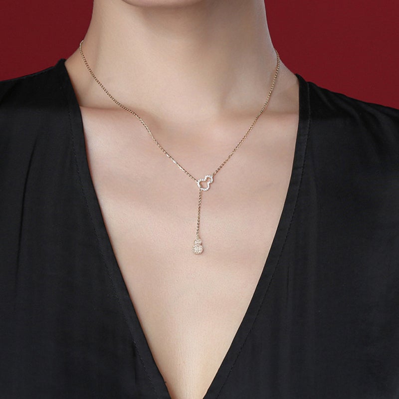 S925 Sterling Silver Lucky Fulu Double Gourd Necklace Clavicle Chain