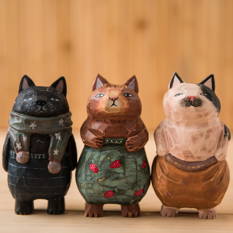Handmade Cute Cat Wood Carving Ornaments
