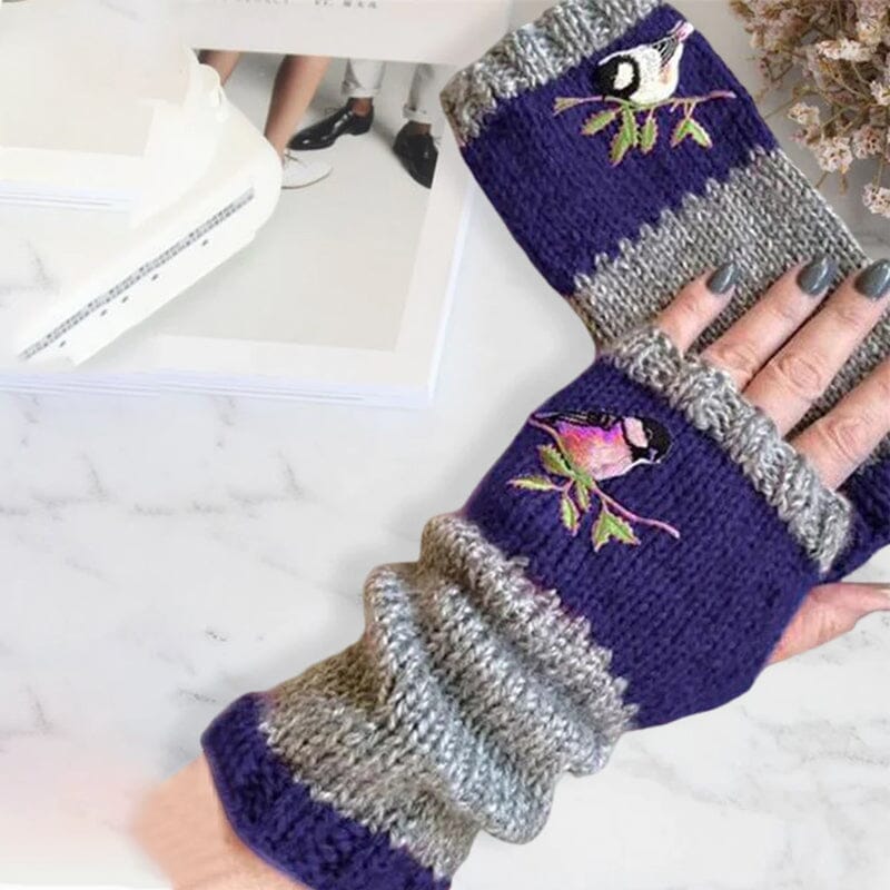Warm Patchwork Embroidered Gloves